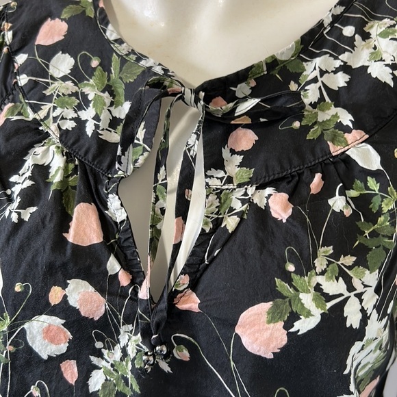 J Crew Point Sur Peasant Top Liberty London Art Fabric Poppy Dream Black Sz XS - Picture 5 of 16